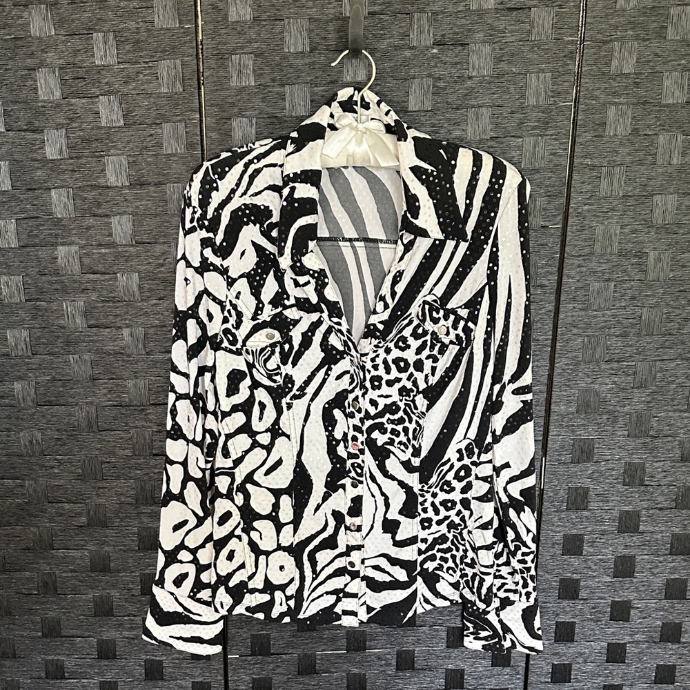 Caché Black and White Animal Print Shirt